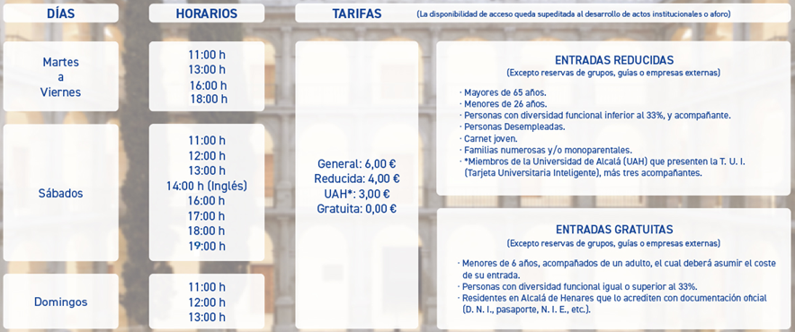 Visitas Guiadas Universidad de Alcalá Horario de Invierno